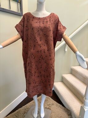 cut loose Brand Linen Rust-Brown Floral Shift Mini Dress Sz XL